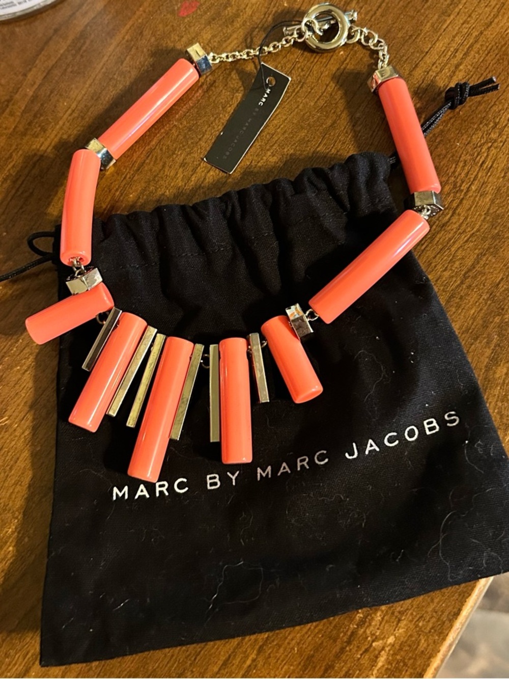 Marc by Marc Jacobs Coral and Gold Tube Necklace